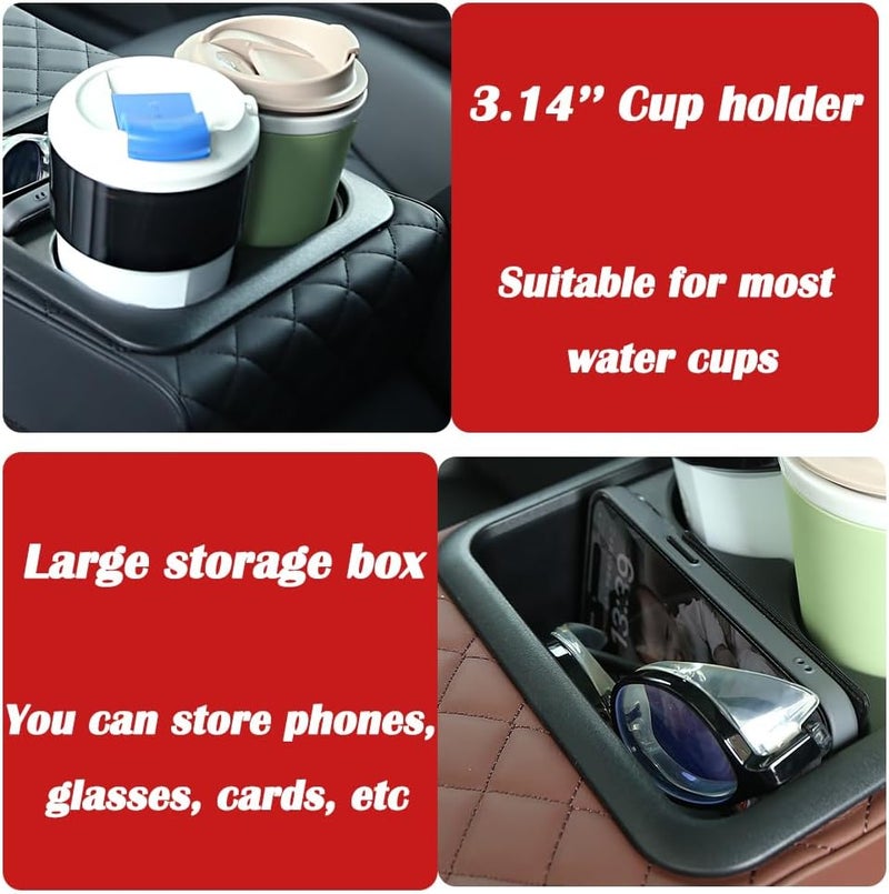 Supin Car Armrest Cushion - Multifunctional Faux Leather Armrest Cushion with Cup Holder, Phone Storage, and Ergonomic Design for All Seasons (BLack) - Image 5